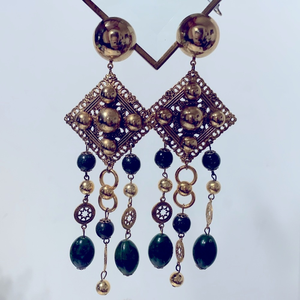 Gold dangle earrings vintage Gypsy boho - Picture 10 of 11